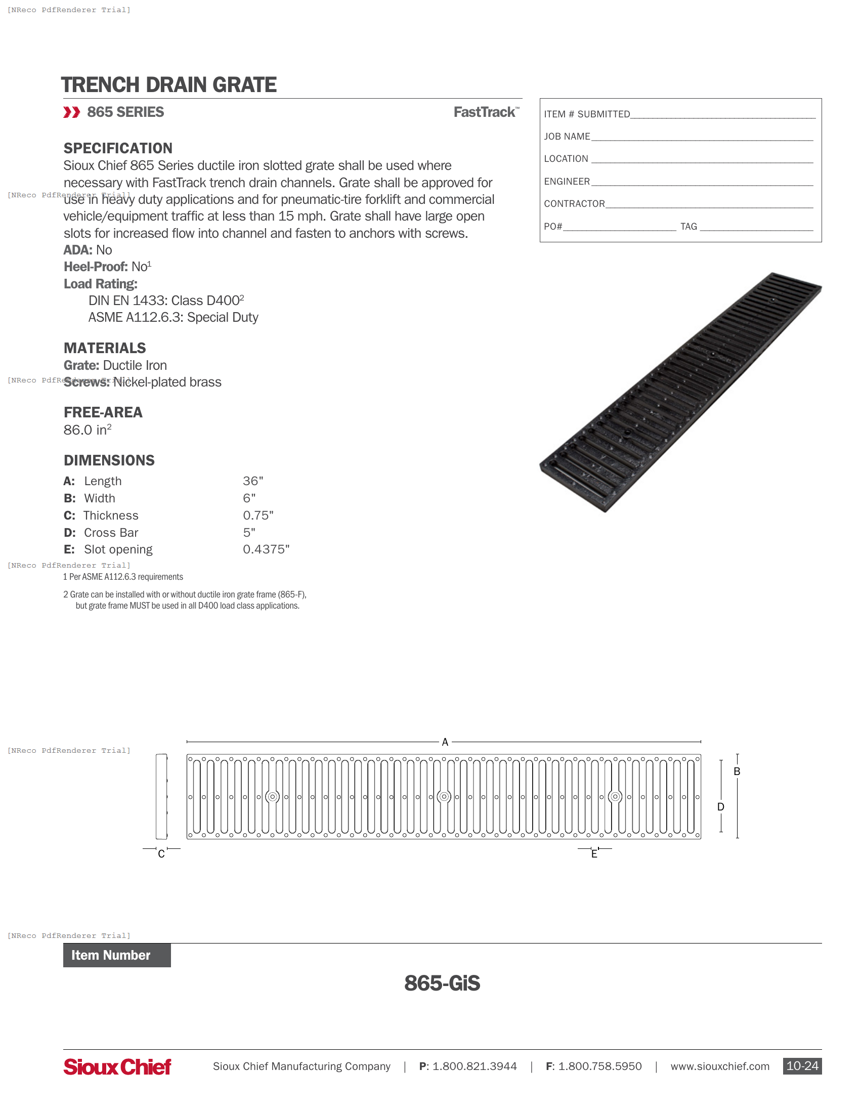 865-GIS - FASTTRACK SLOTTED IRON GRATE - SPEC SHEET.PDF Specification Document